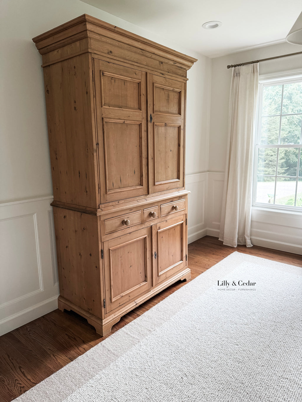 English Pine Armoire / Linen Press – 19th Century Style