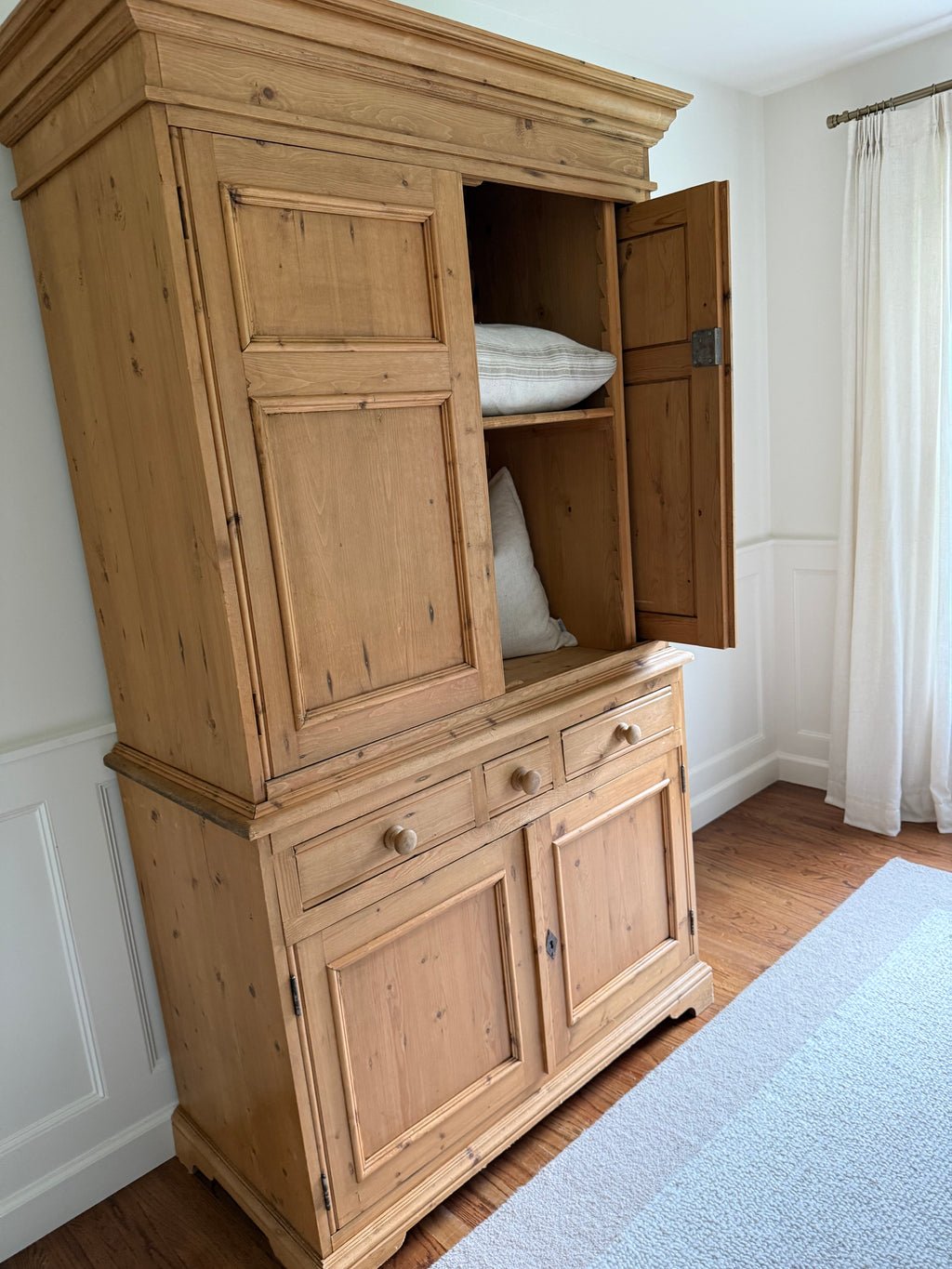 English Pine Armoire / Linen Press – 19th Century Style