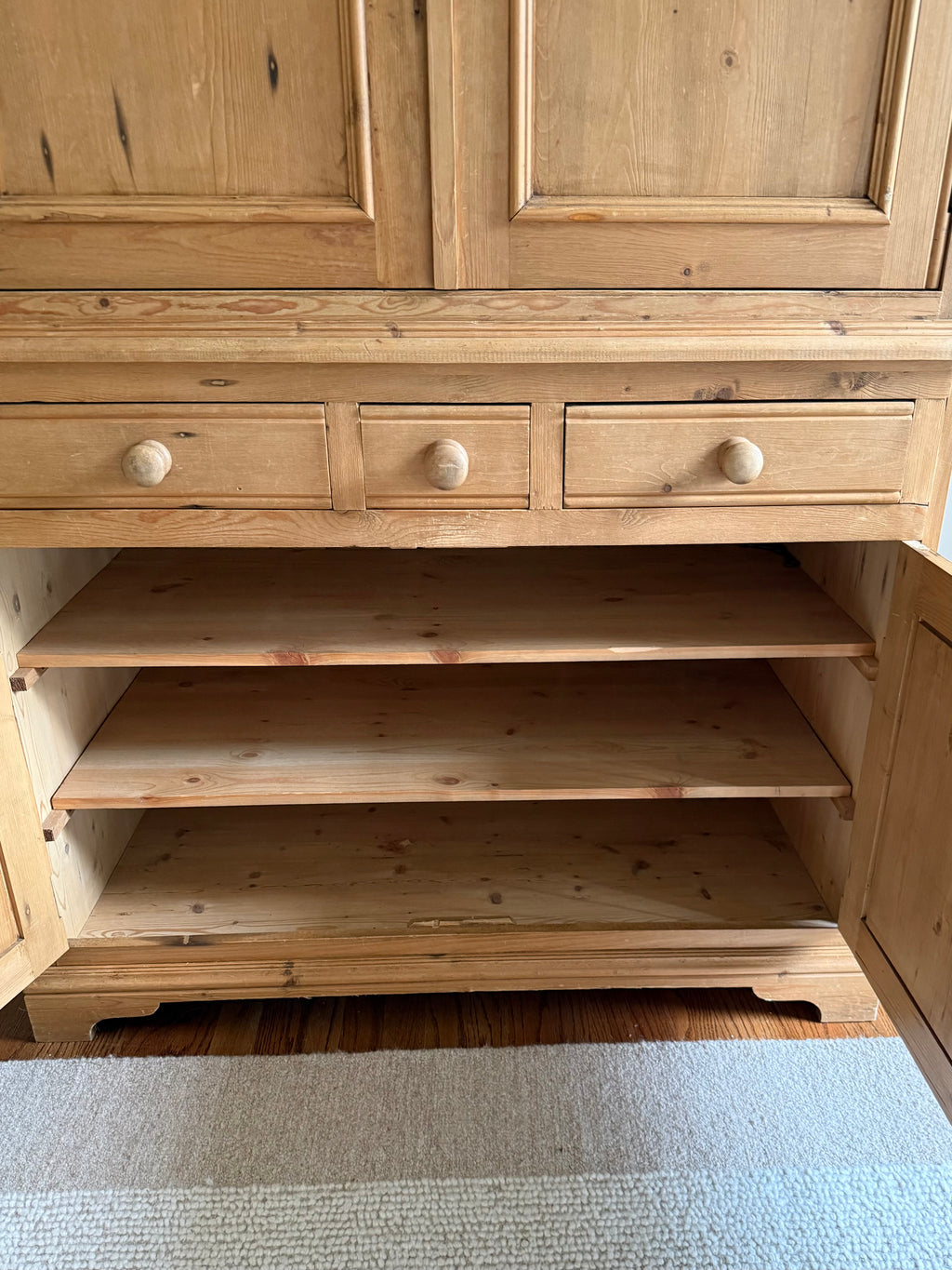 English Pine Armoire / Linen Press – 19th Century Style