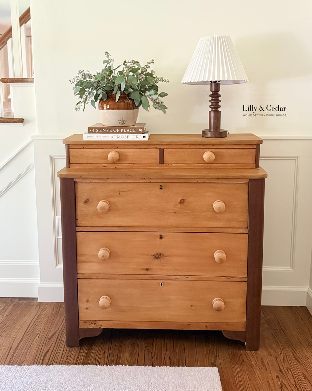 Late 19th-Century Step-Back Dresser in Restored Two-Tone Wood