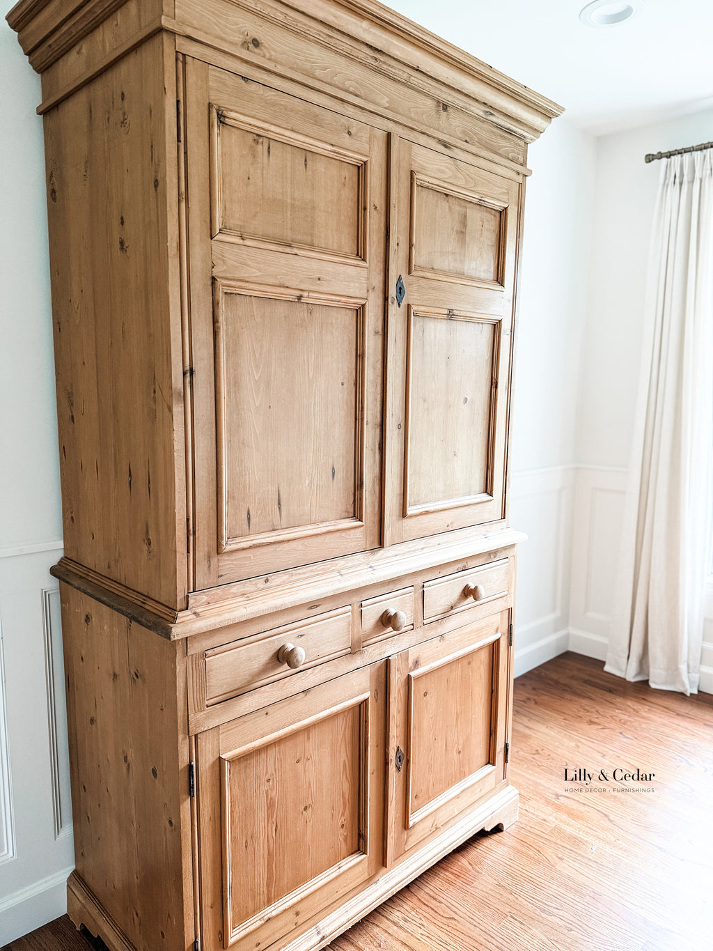 English Pine Armoire / Linen Press – 19th Century Style