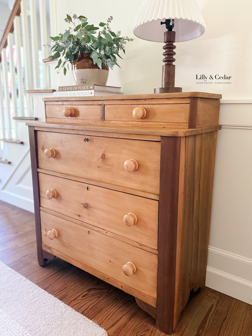 Late 19th-Century Step-Back Dresser in Restored Two-Tone Wood