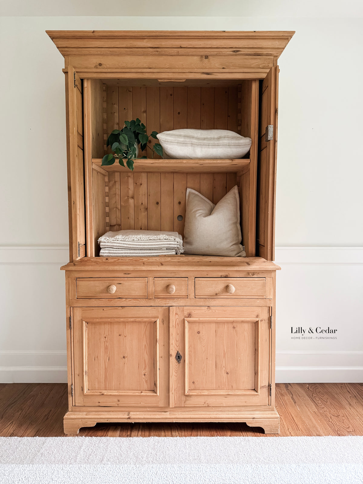 English Pine Armoire / Linen Press – 19th Century Style