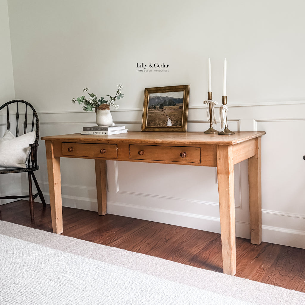 Antique Pine Two-Drawer Farmhouse Table