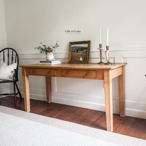 Antique Pine Two-Drawer Farmhouse Table
