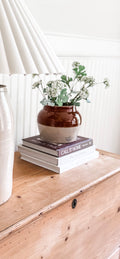 Antique Brown & White Stoneware Crock with Lid