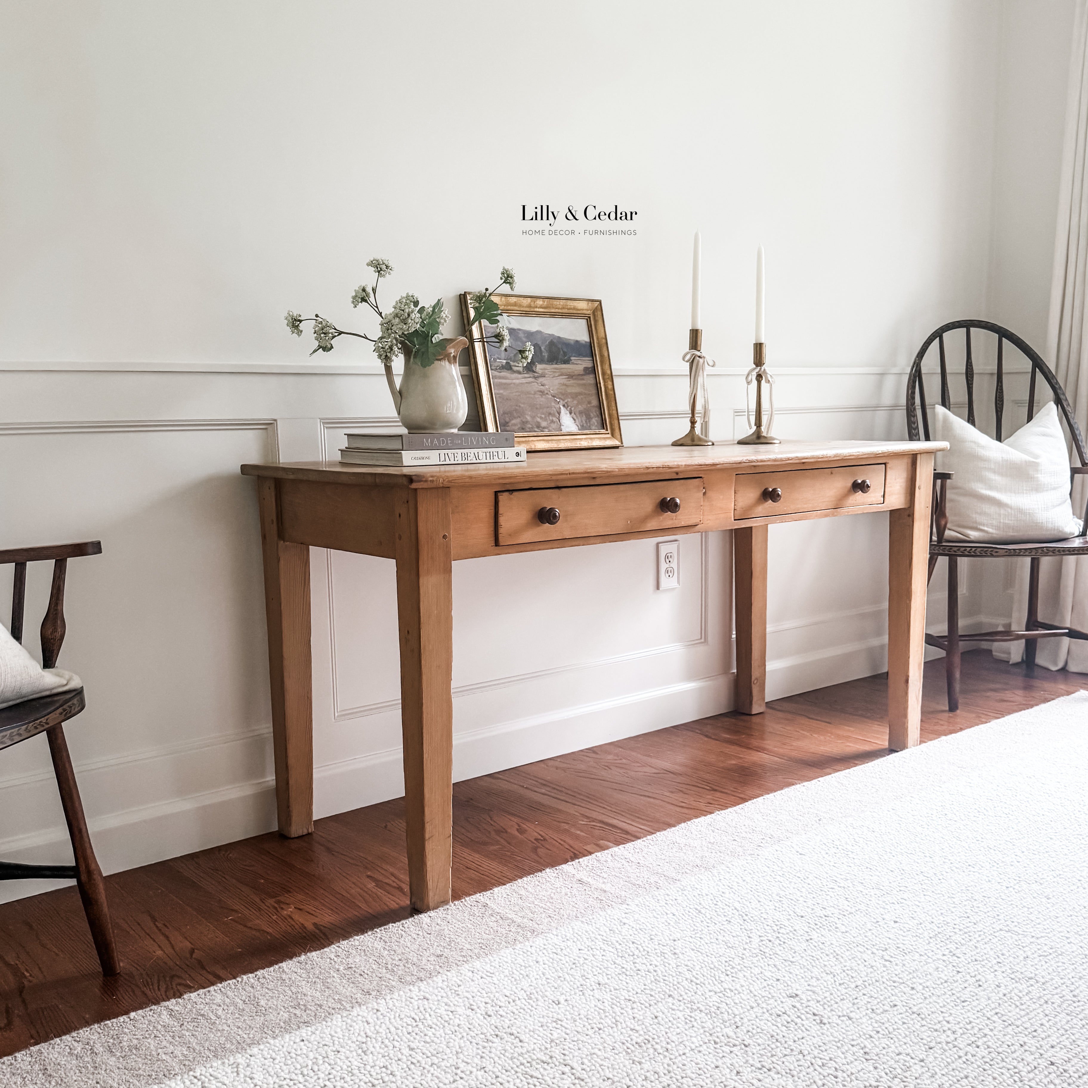 Antique Pine Two-Drawer Farmhouse Table