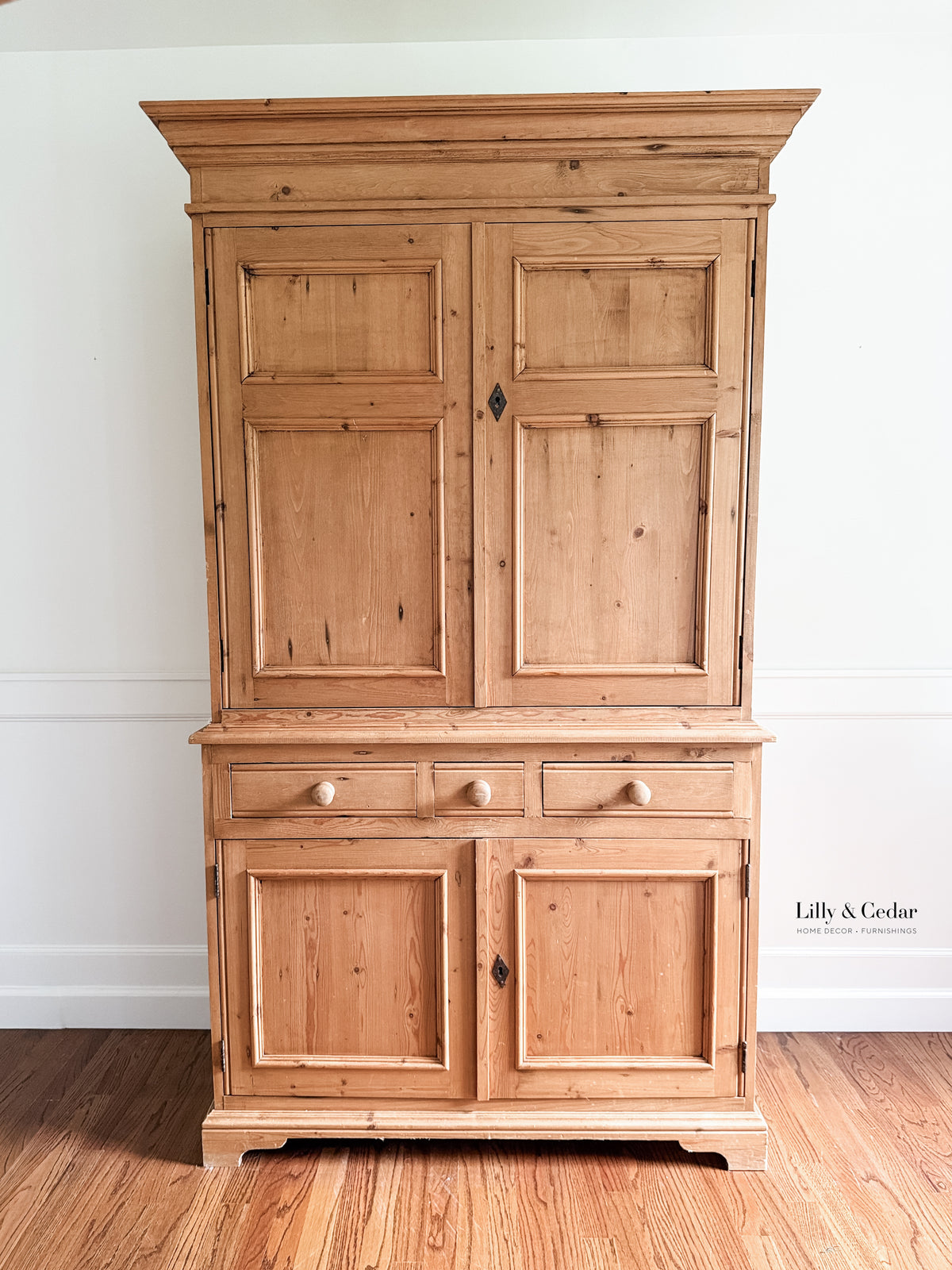 English Pine Armoire / Linen Press – 19th Century Style