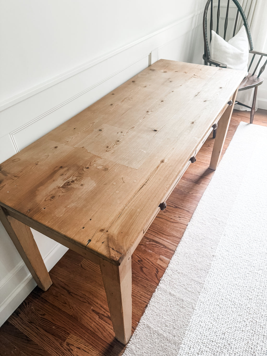Antique Pine Two-Drawer Farmhouse Table