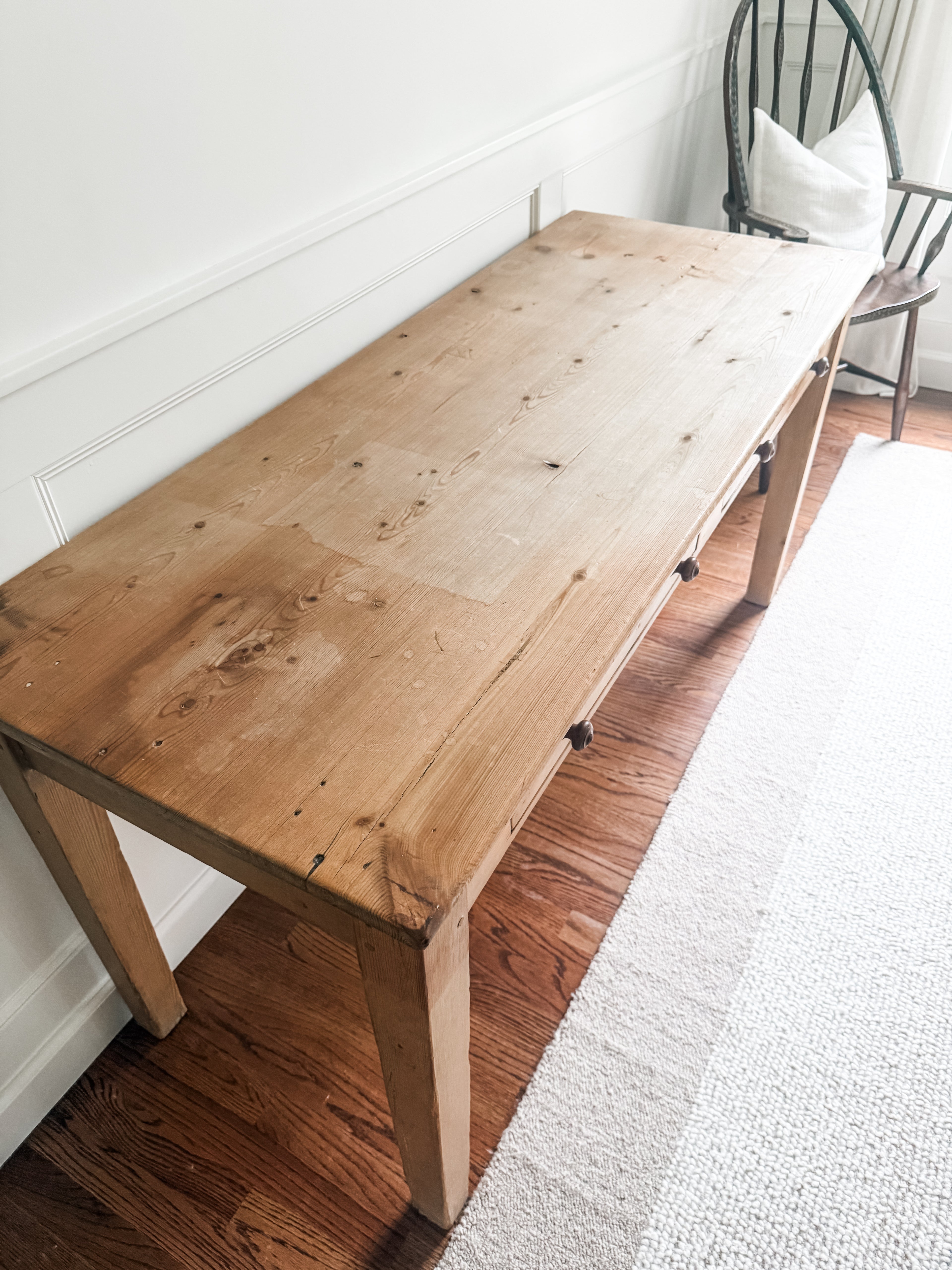 Antique Pine Two-Drawer Farmhouse Table