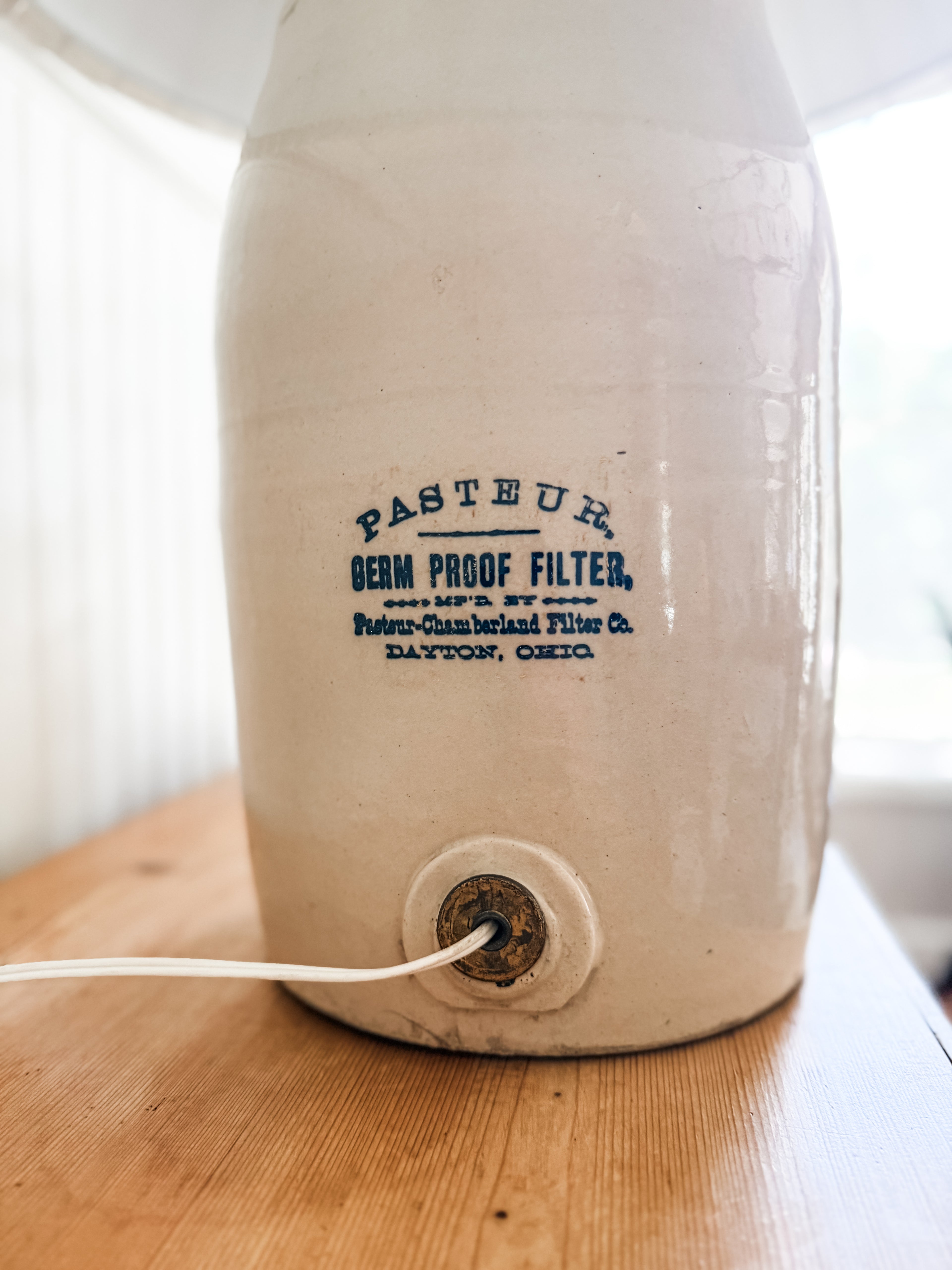 Vintage Water Filter Crock Lamp